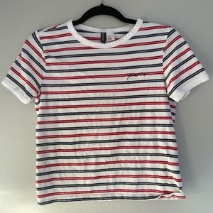 h&m patria blue and red striped shirt